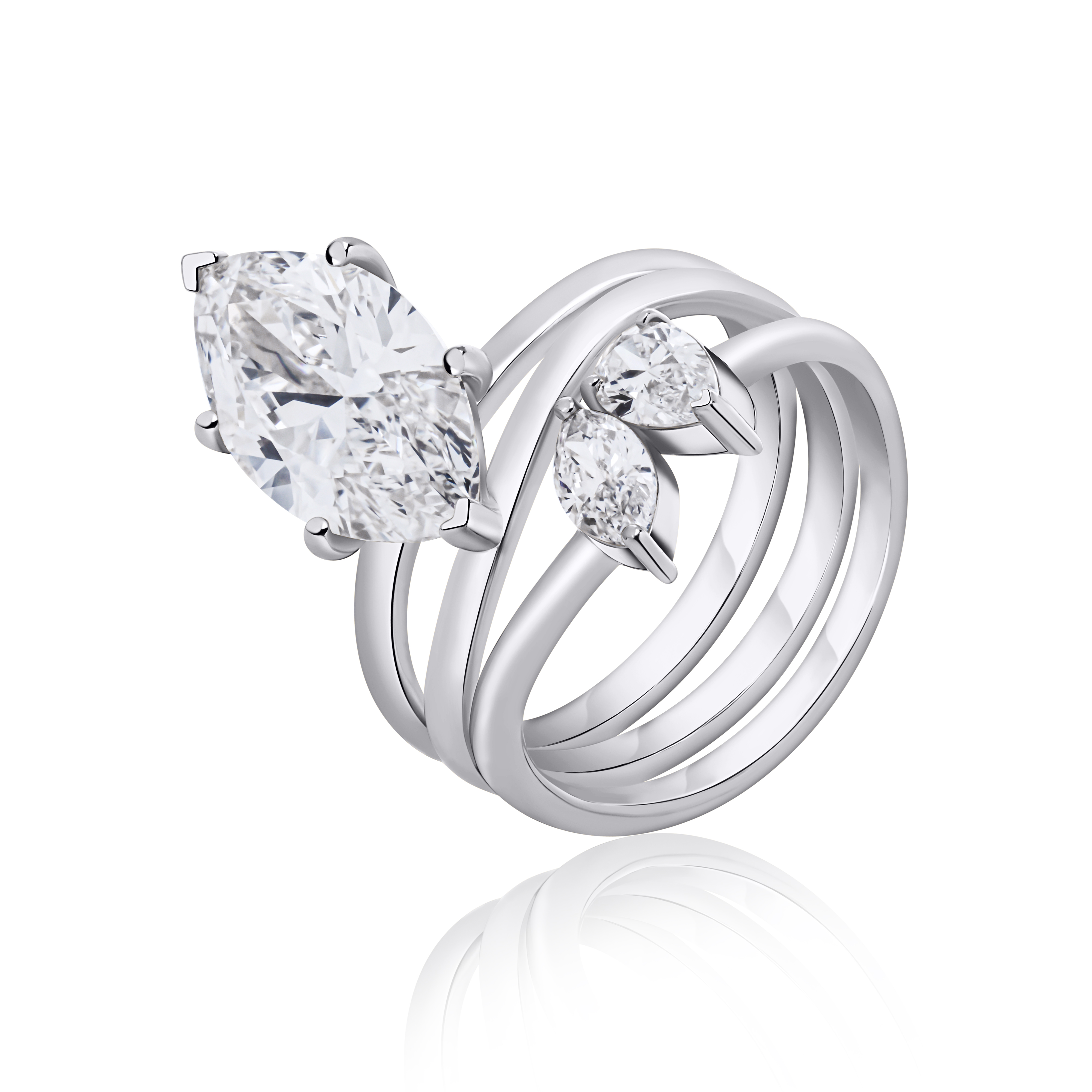 Three Stack Lab Diamond Rings Marquise