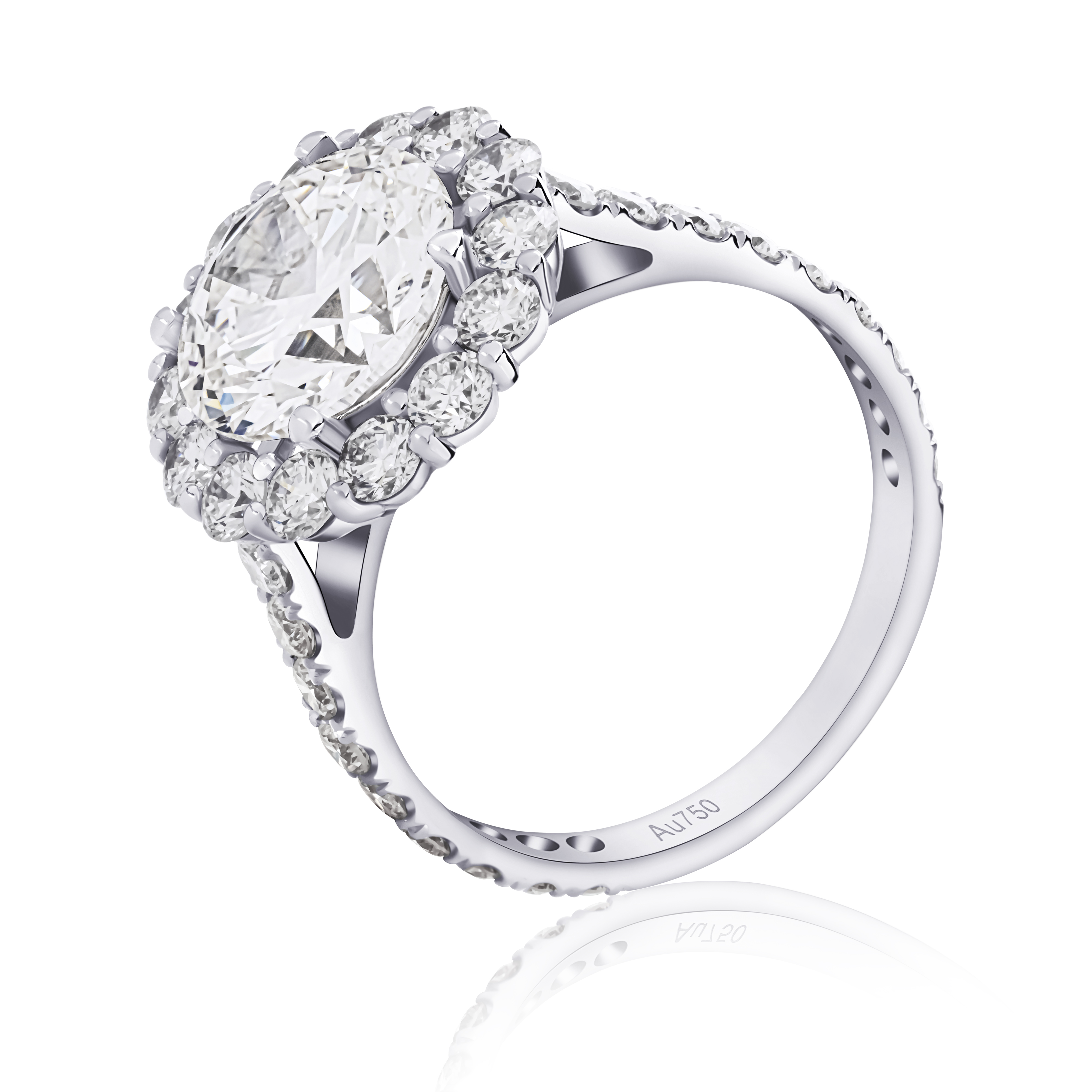 Halo Lab Diamond Ring Round with Pave