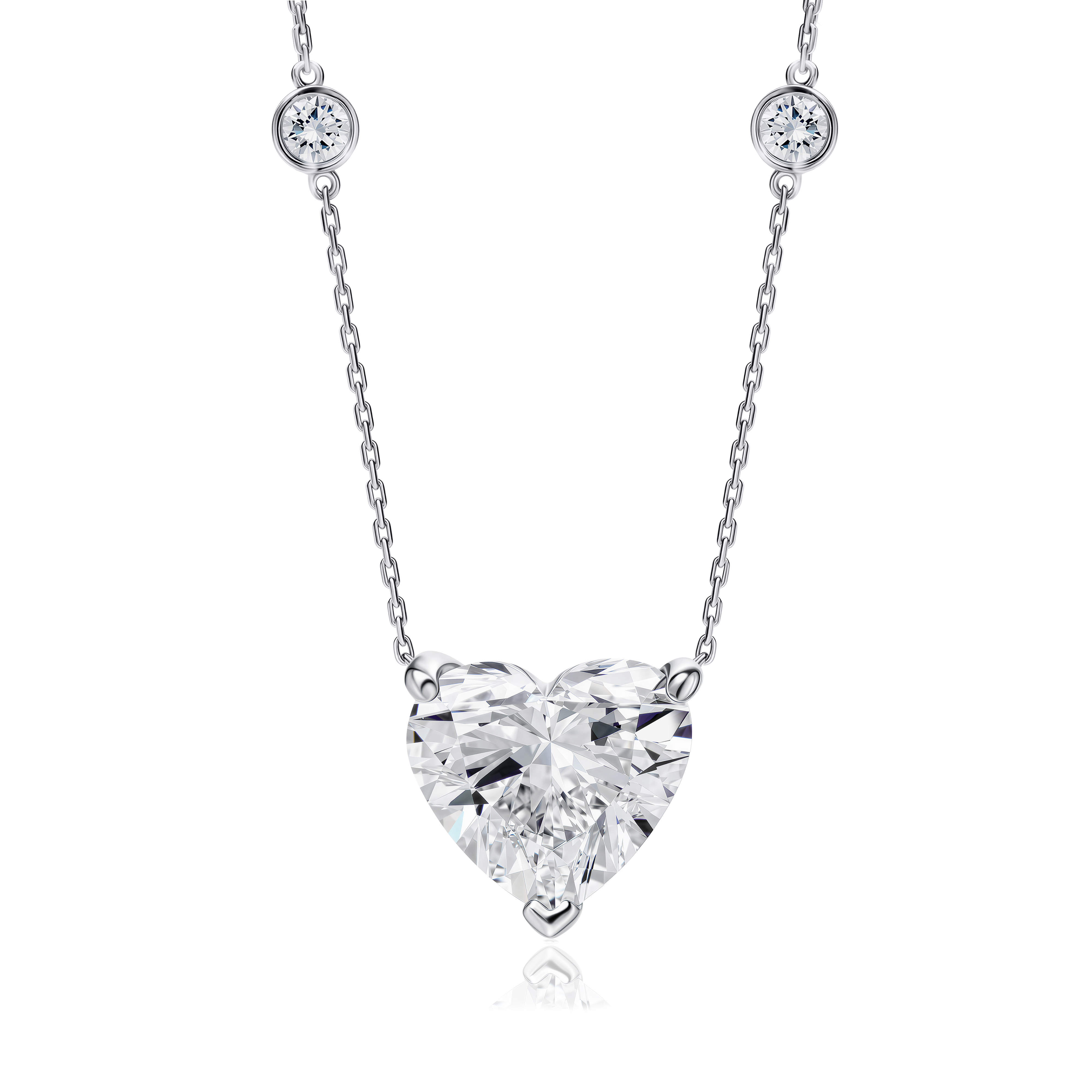 Solitaire Lab Diamond Necklace Heart with Round