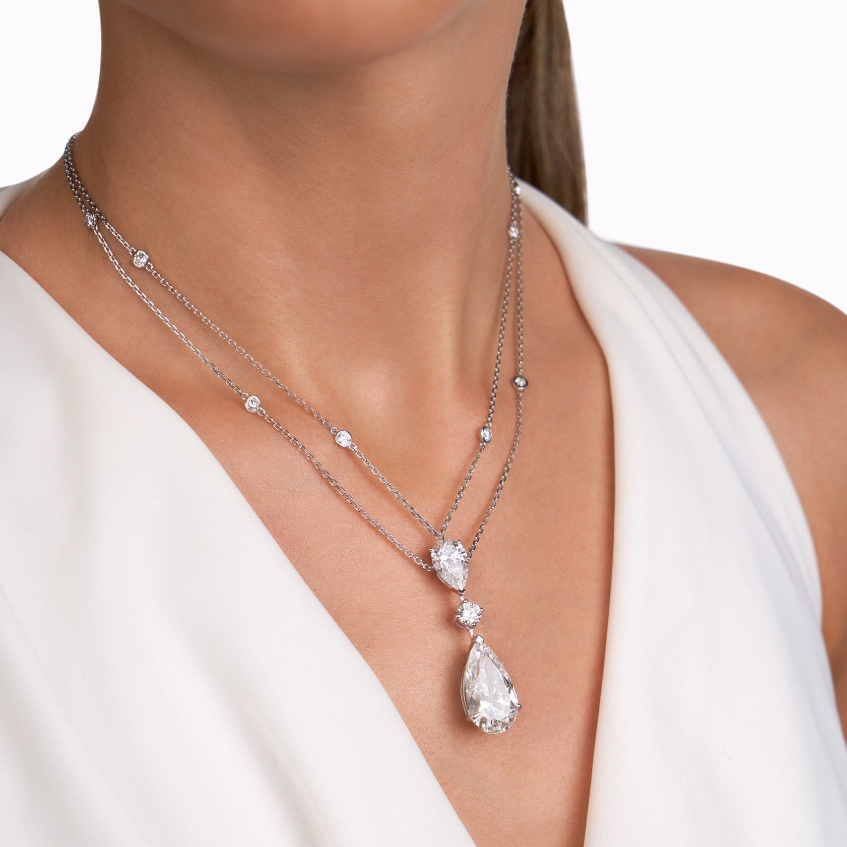 Triple Stone Lab Diamond Necklace Pear with Round Triple Stone Lab Diamond Necklace Pear with Round