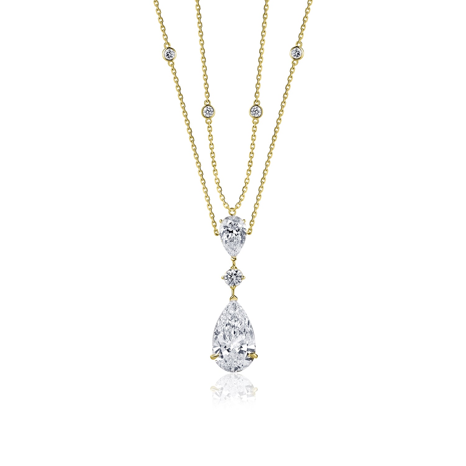 Triple Stone Lab Diamond Necklace Pear with Round Triple Stone Lab Diamond Necklace Pear with Round