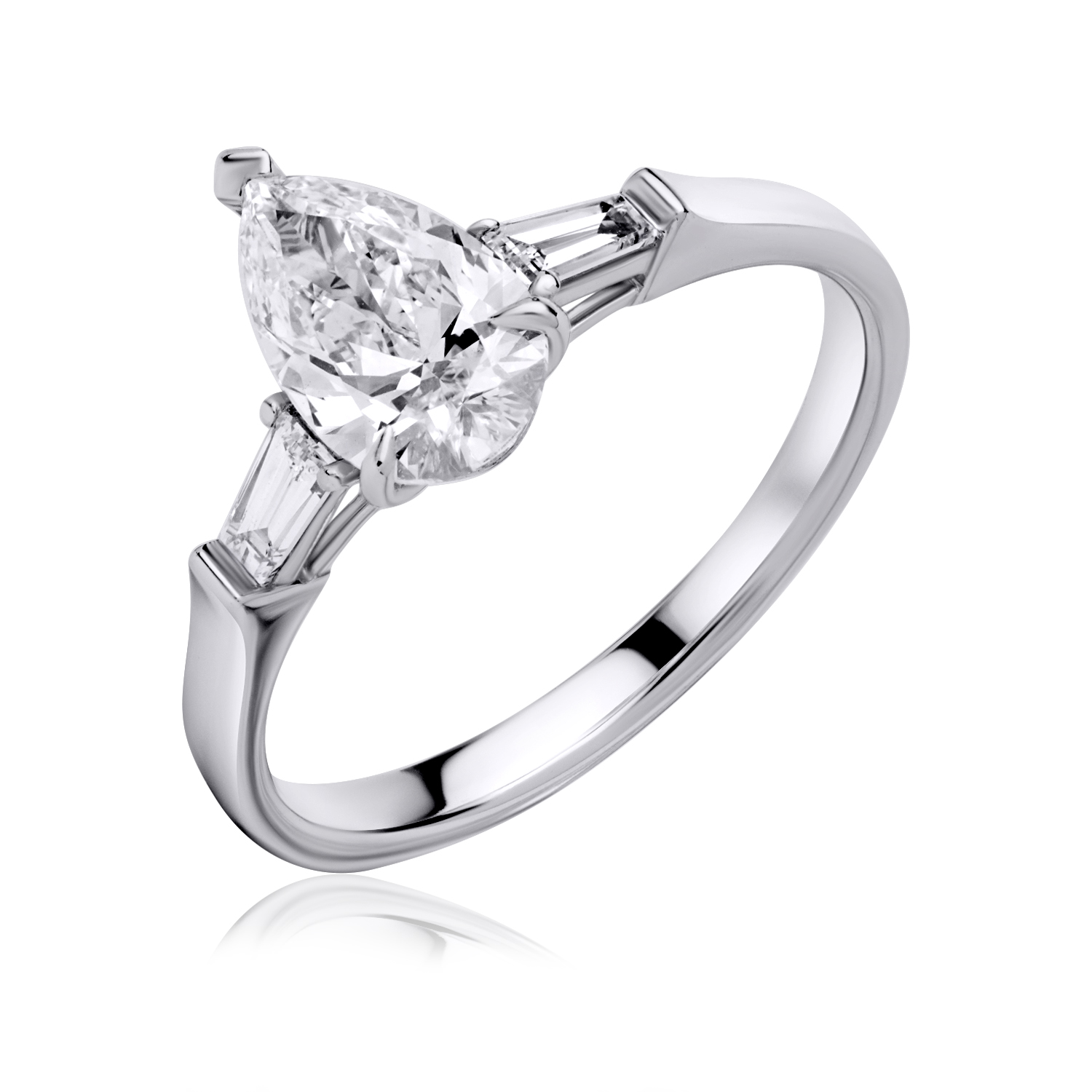 Three-Stones Lab Diamond Ring Pear with Tapered Three-Stones Lab Diamond Ring Pear with Tapered