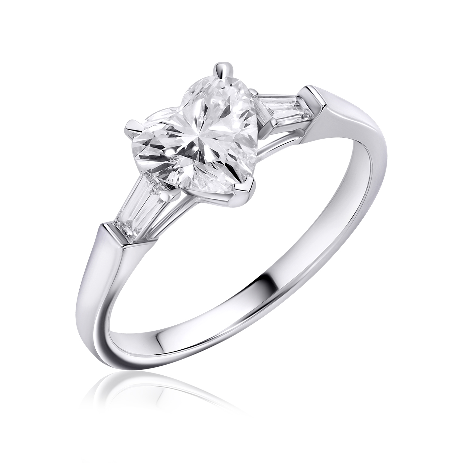Three-Stones Lab Diamond Ring Heart with Tapered Three-Stones Lab Diamond Ring Heart with Tapered