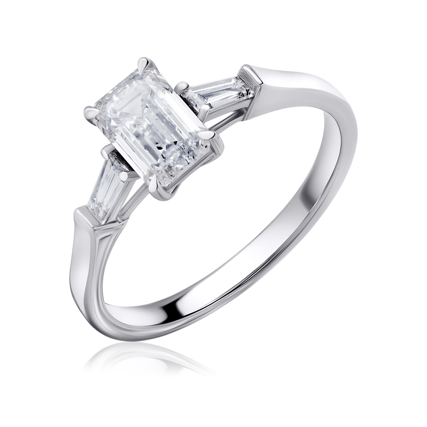 Three-Stones Lab Diamond Ring Emerald with Tapered Three-Stones Lab Diamond Ring Emerald with Tapered