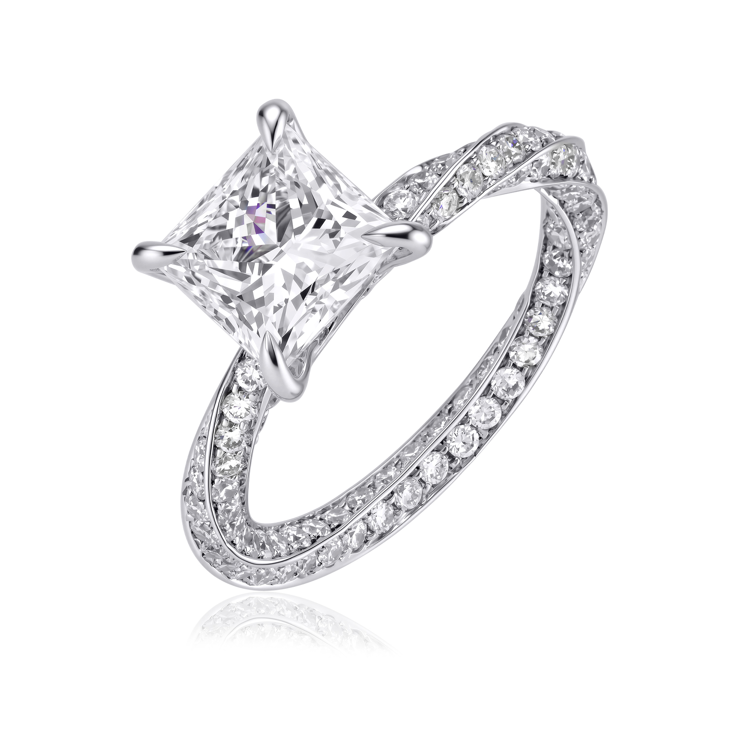 Special Lab Diamond Ring Princess with Pave Special Lab Diamond Ring Princess with Pave
