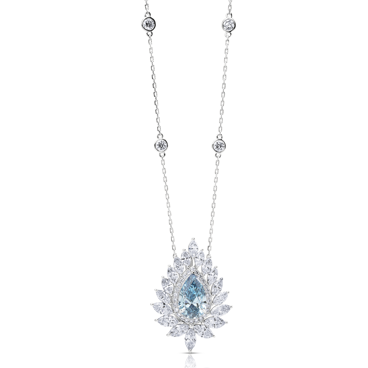Special Lab Diamond Necklace Fancy Blue Pear Halo with Marquise Special Lab Diamond Necklace Fancy Blue Pear Halo with Marquise