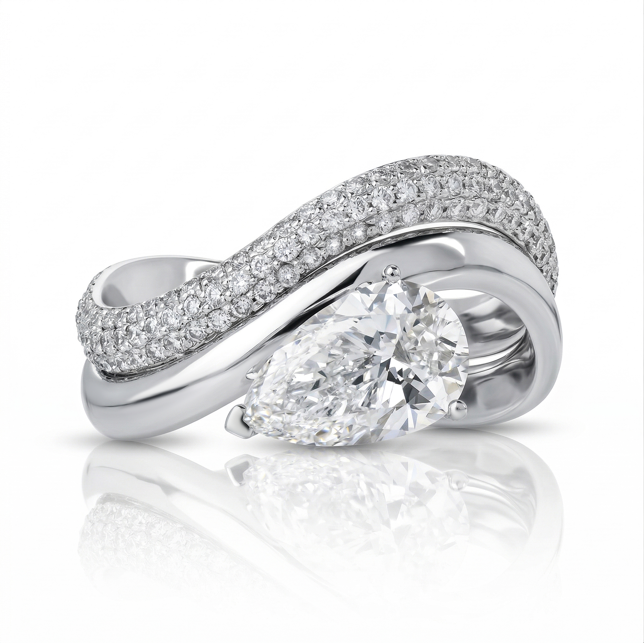 L’Harmonie — Double Lab Diamond Ring Pear with Pave L’Harmonie — Double Lab Diamond Ring Pear with Pave