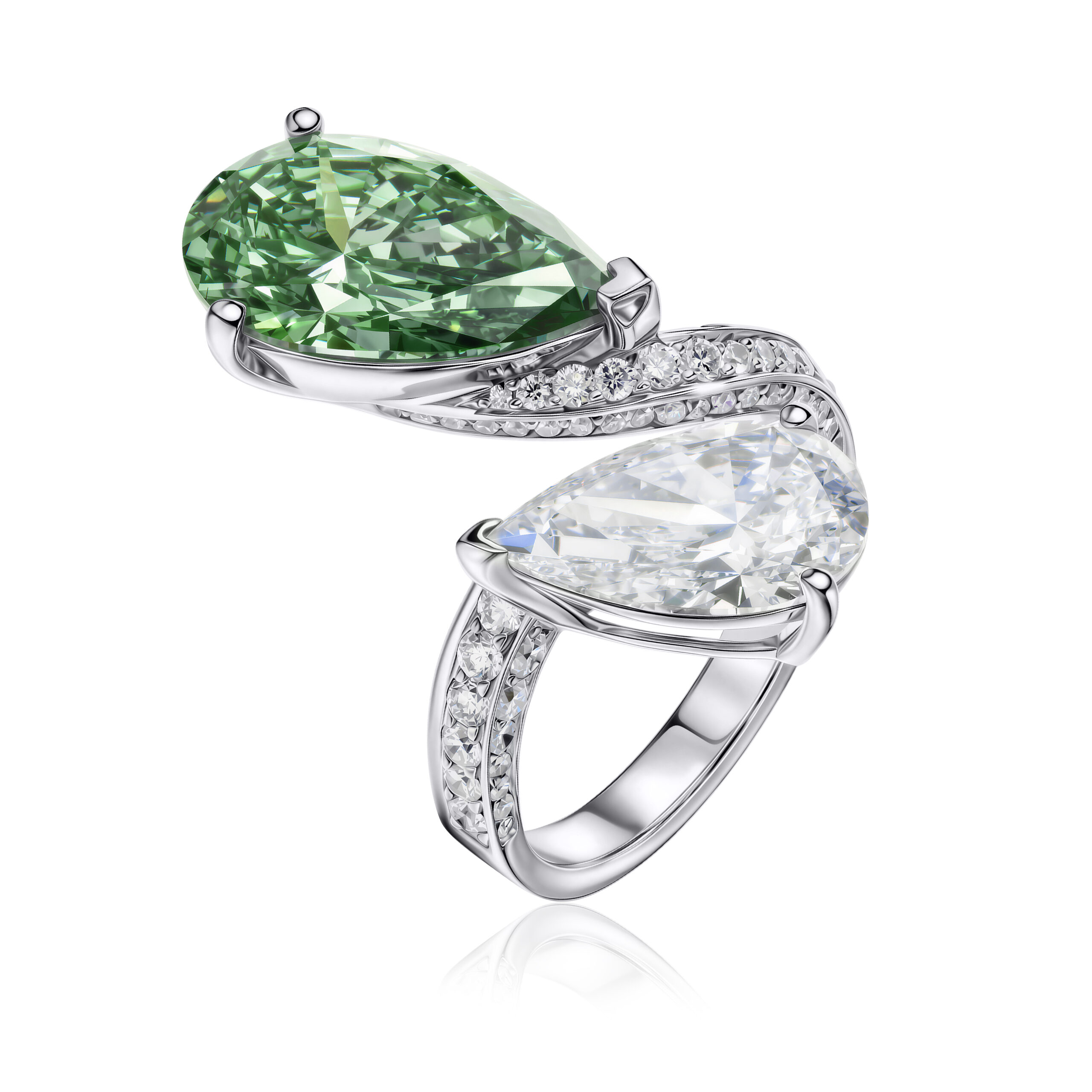 Two-Stone Open Lab Diamond Ring Fancy Green Pear Two-Stone Open Lab Diamond Ring Fancy Green Pear