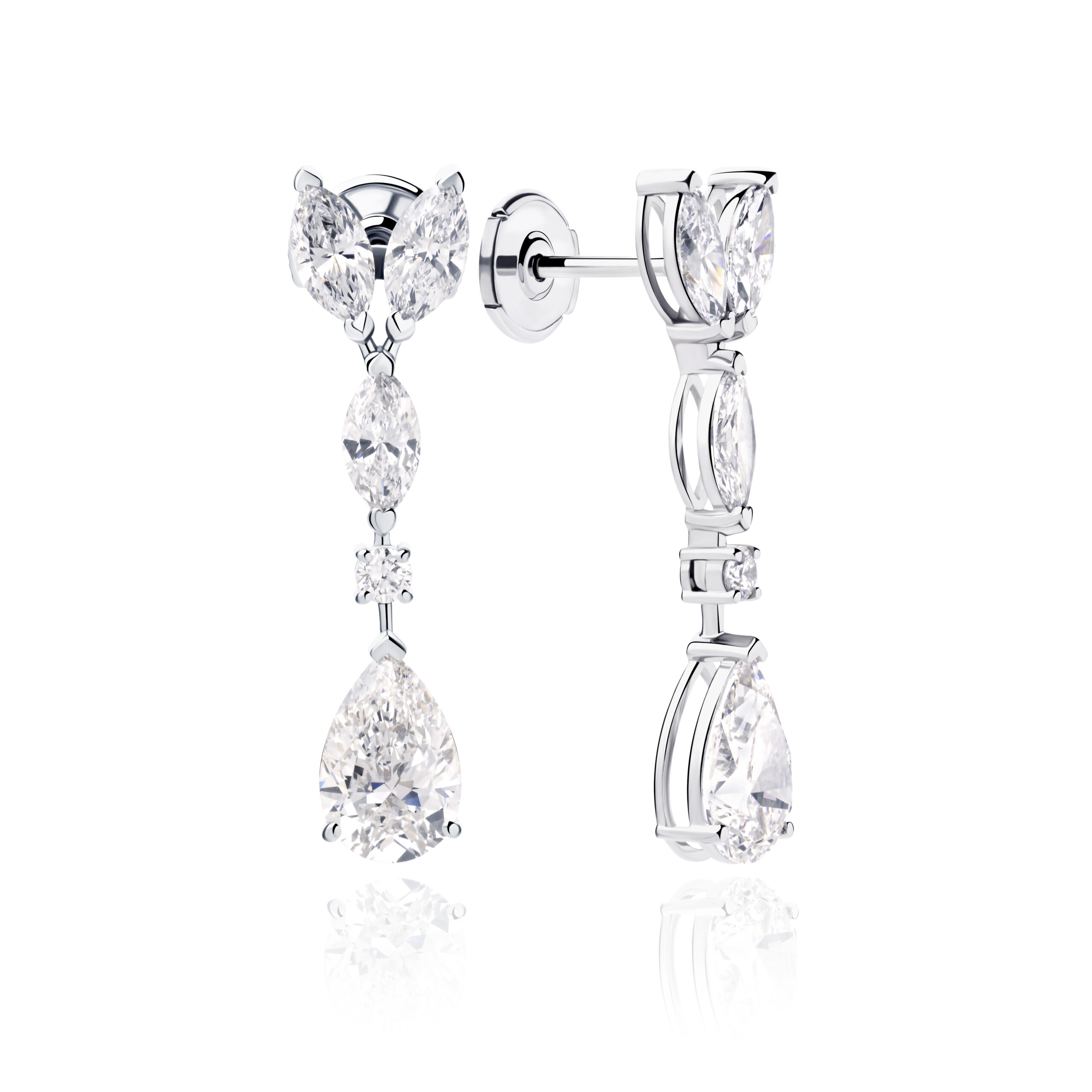Drop Stud Lab Diamond Earrings Pear With Marquise and Round Drop Stud Lab Diamond Earrings Pear With Marquise and Round
