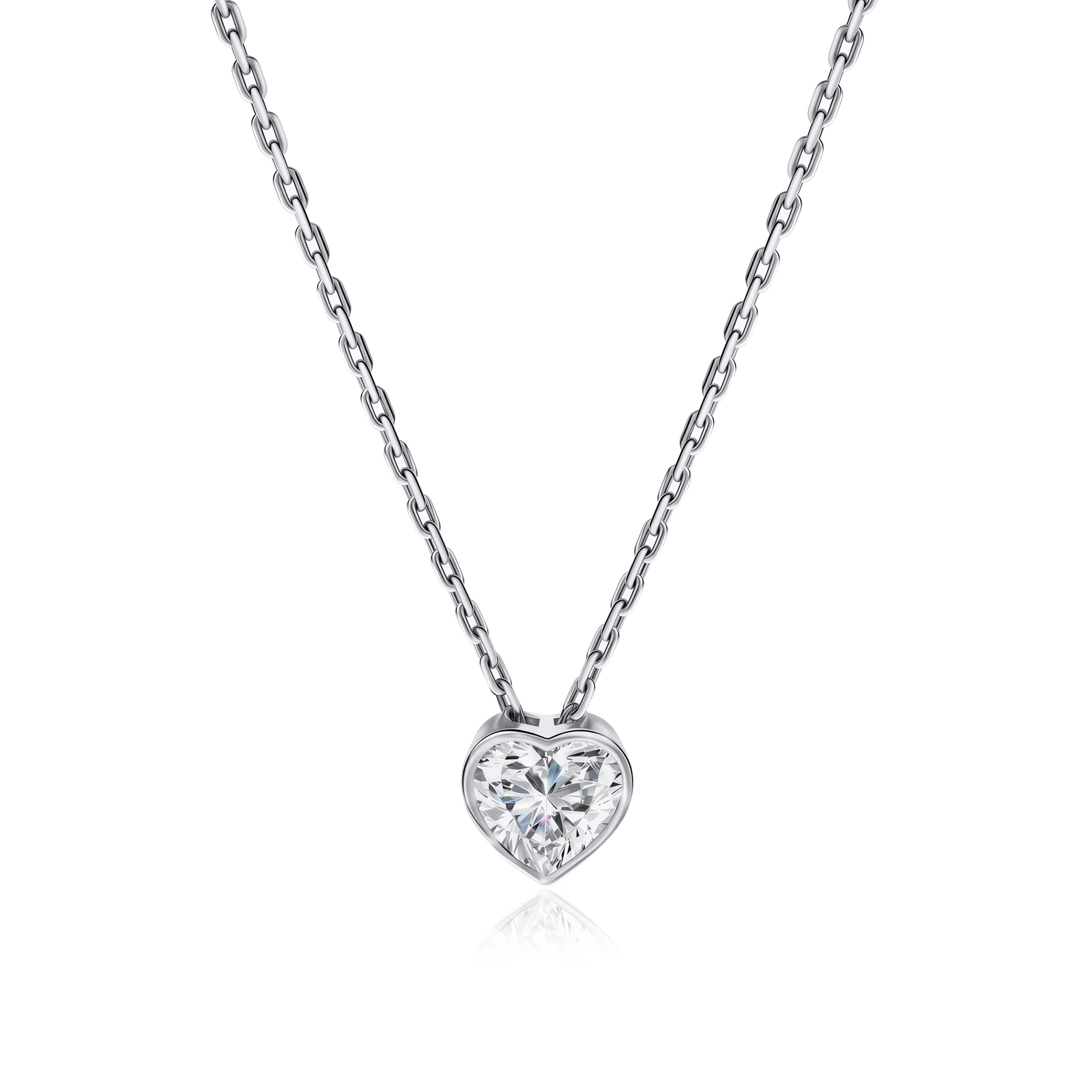 Solitaire Bezel Setting Lab Diamond Necklace Heart