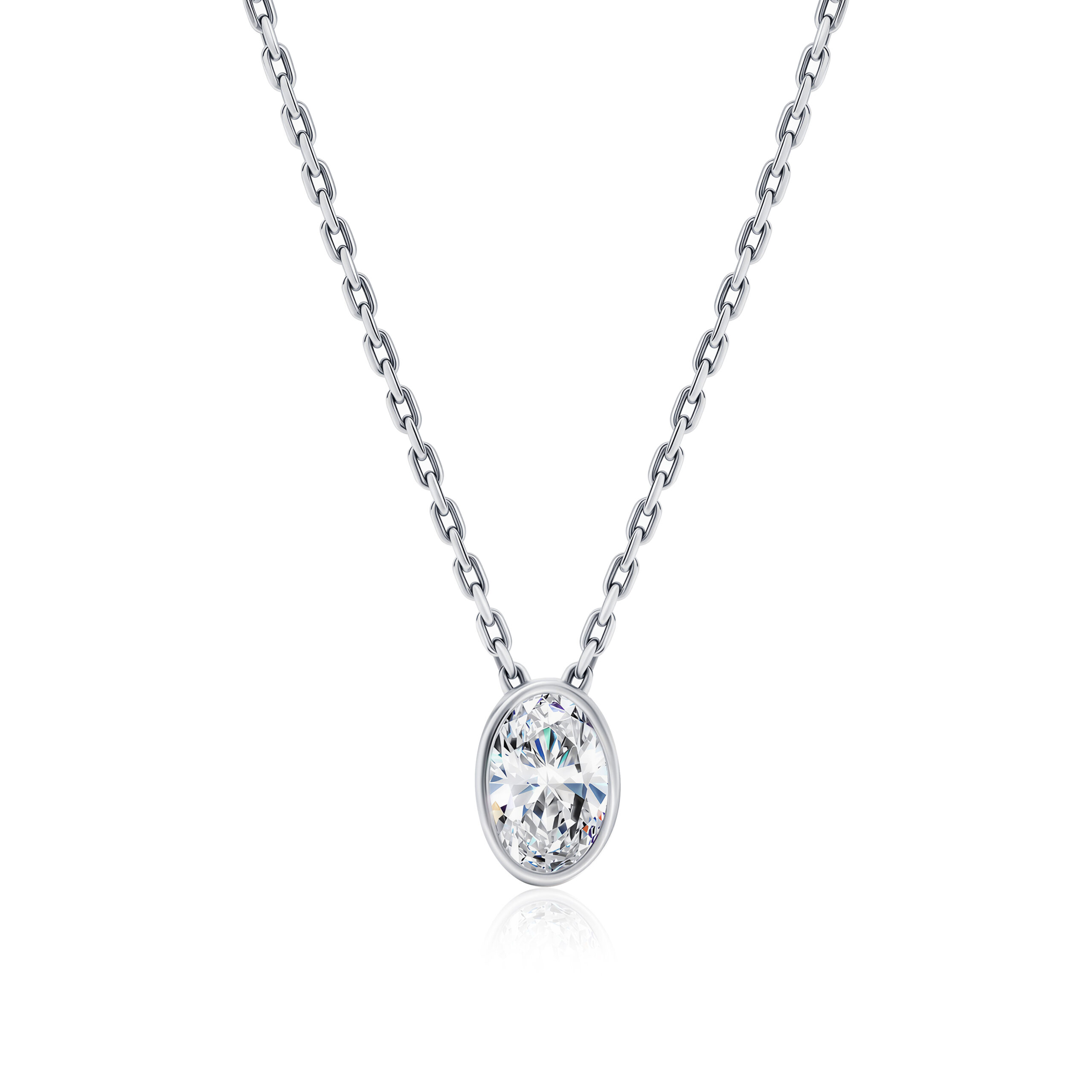Solitaire Bezel Setting Lab Diamond Necklace Oval