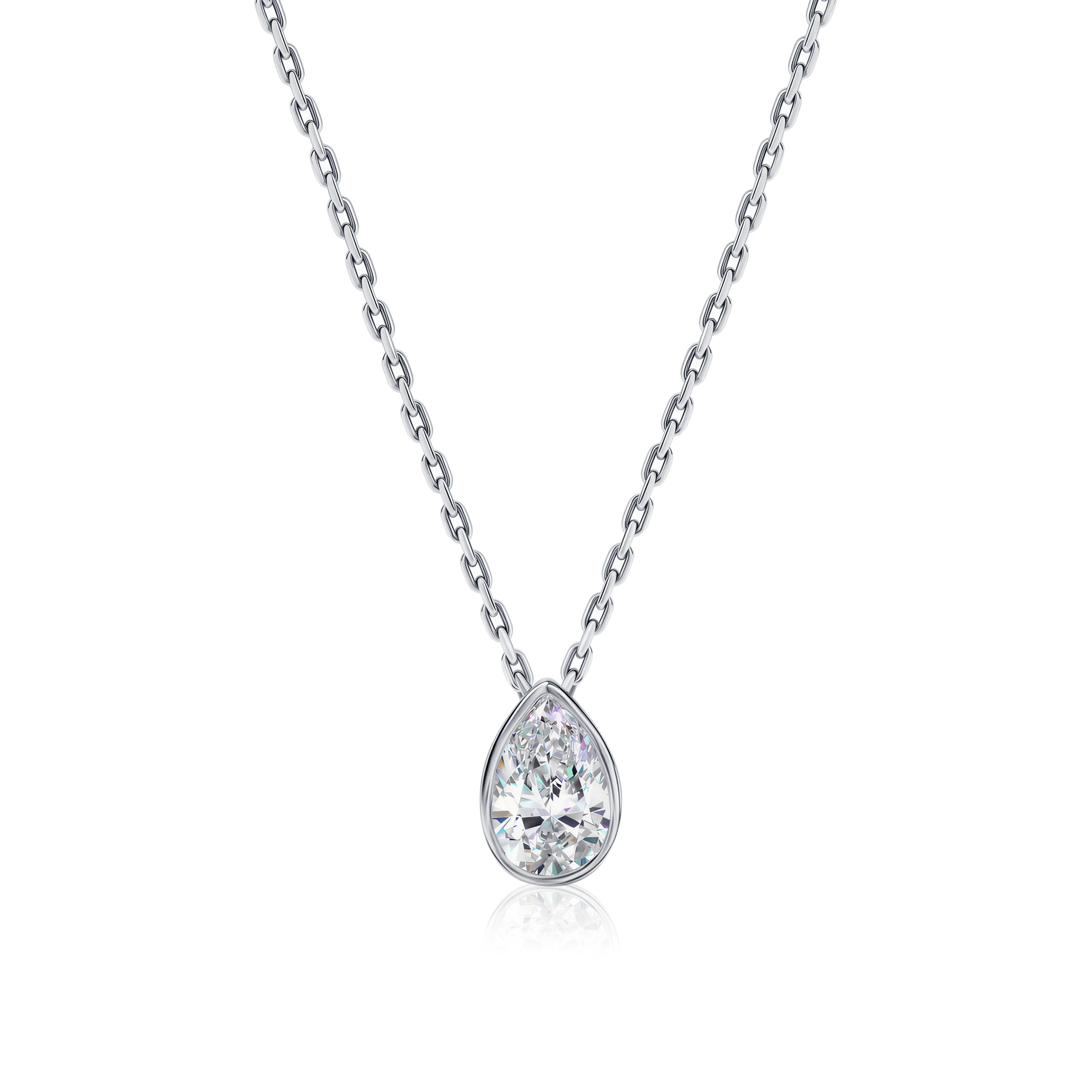 Solitaire Bezel Setting Lab Diamond Necklace Pear