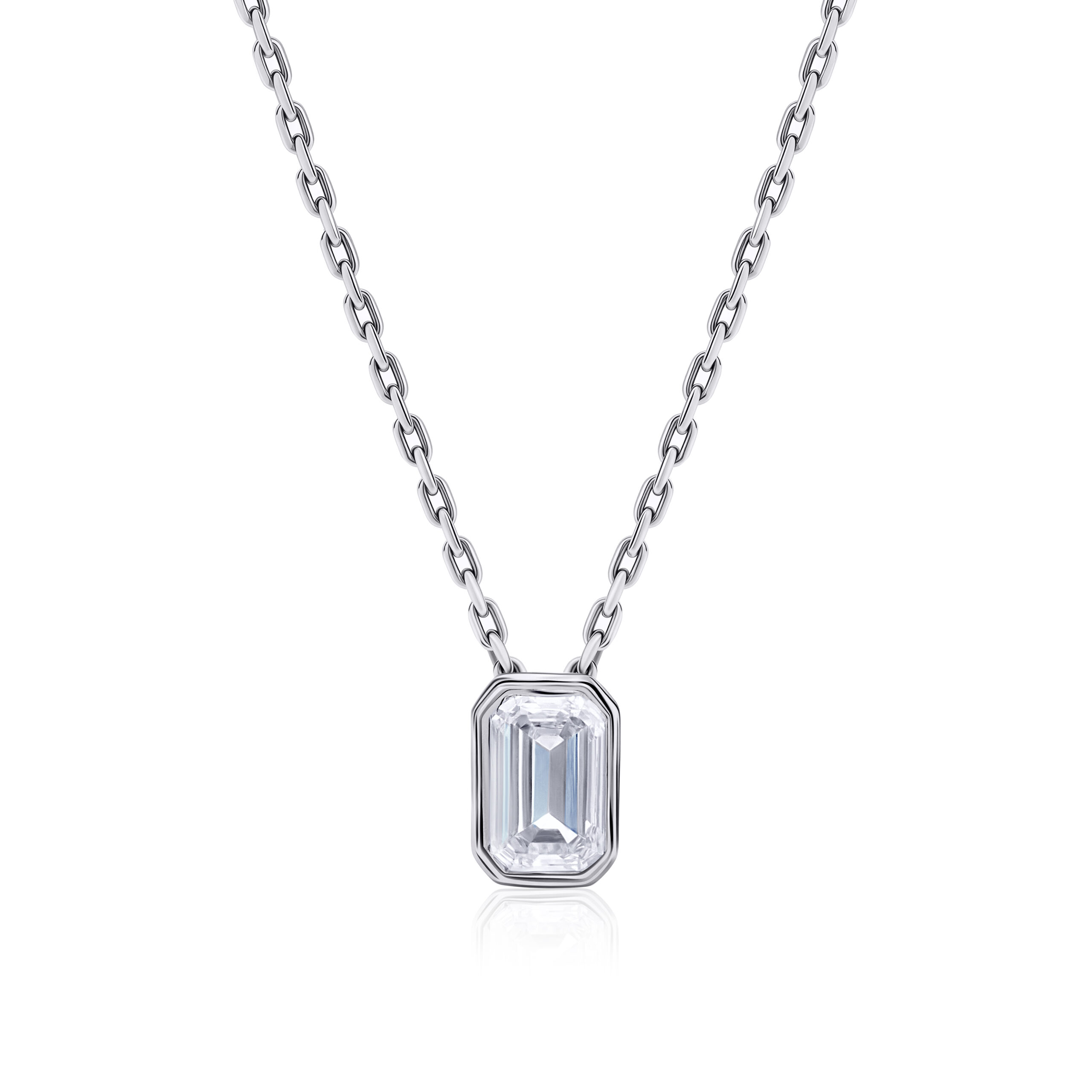 Solitaire Bezel Setting Lab Diamond Necklace Emerald
