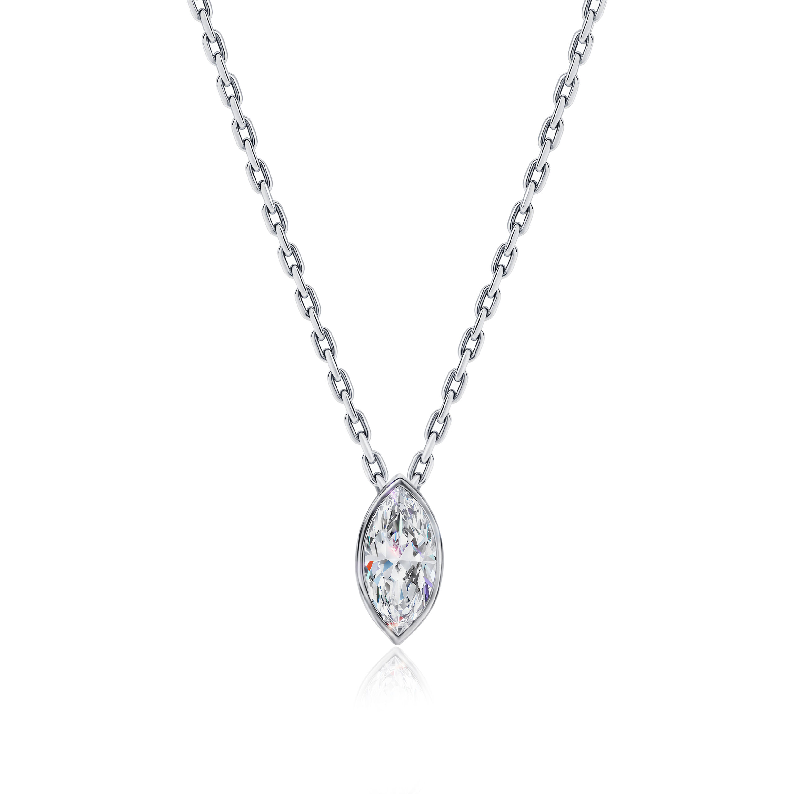 Solitaire Bezel Setting Lab Diamond Necklace Marquise