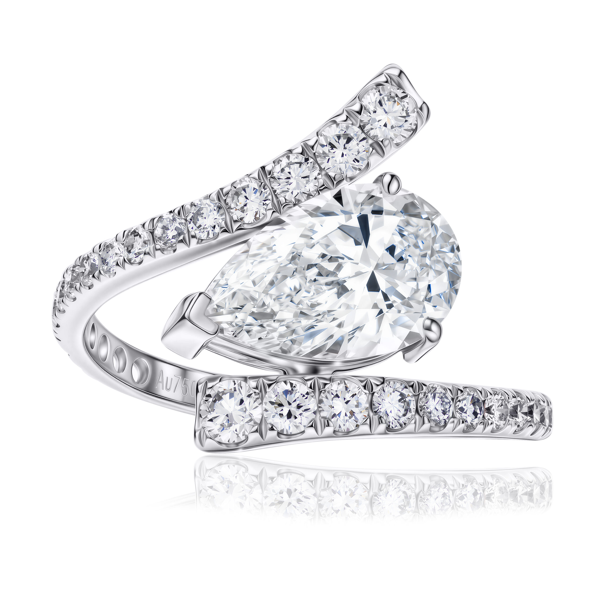 Open Lab Diamond Ring Pear with Pave